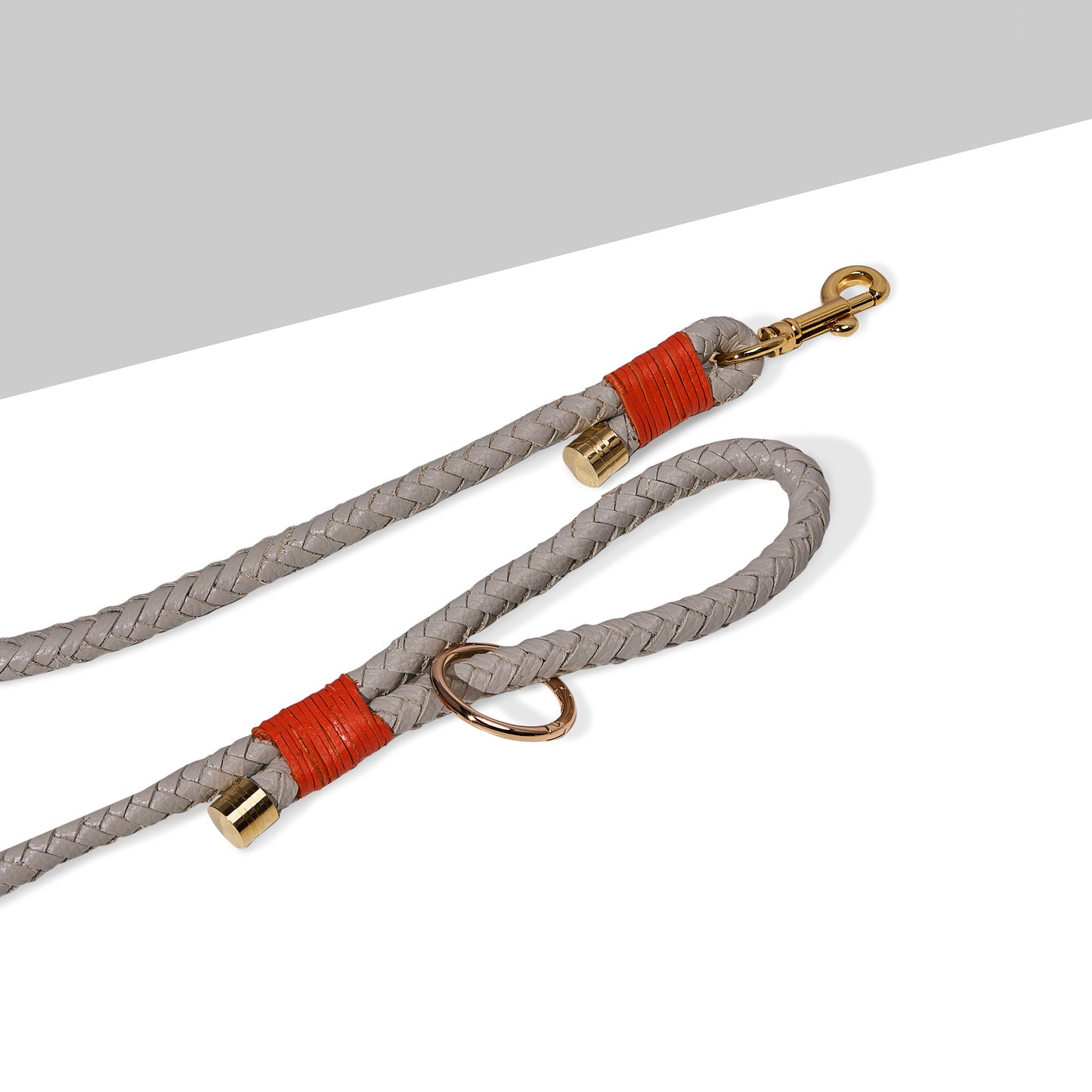 Miaboo Leather Braided Leash - Grey & Orange