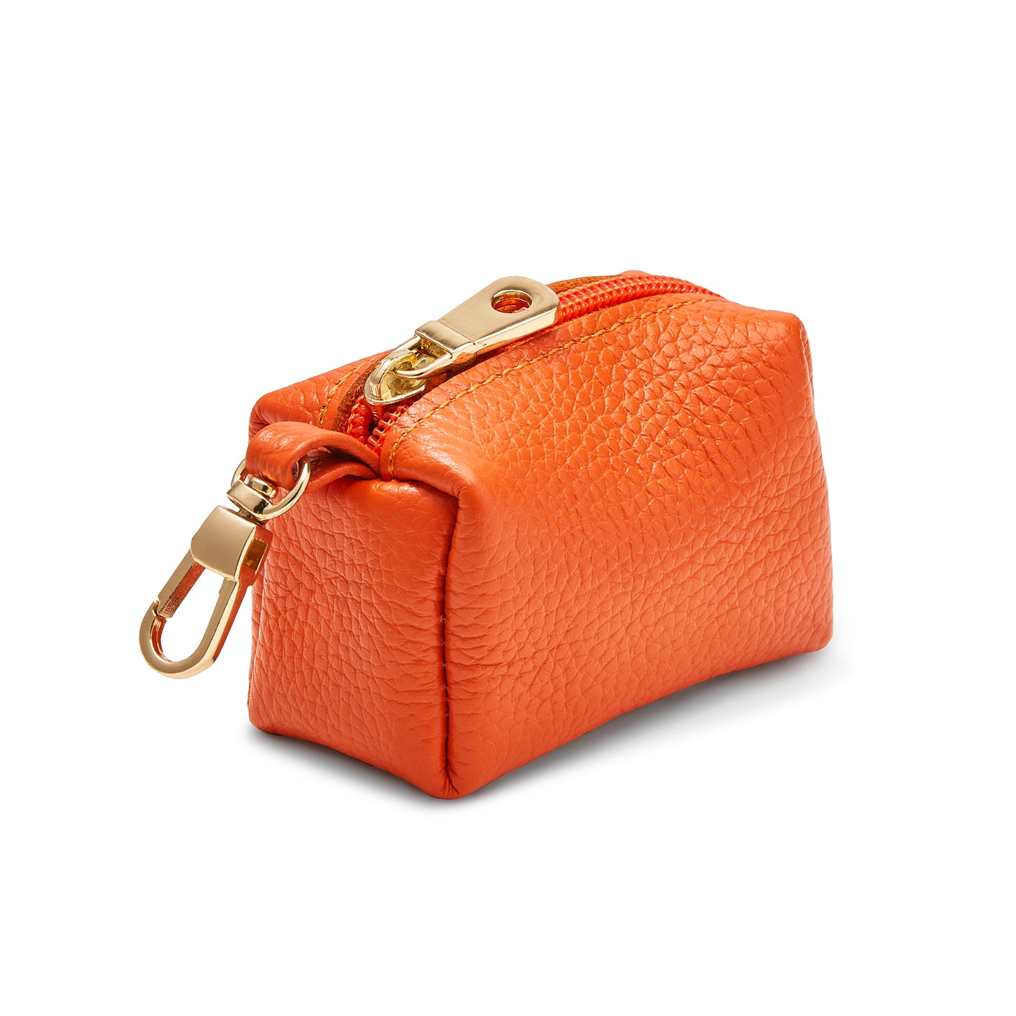 Leather Poop Bag Carrier - Orange