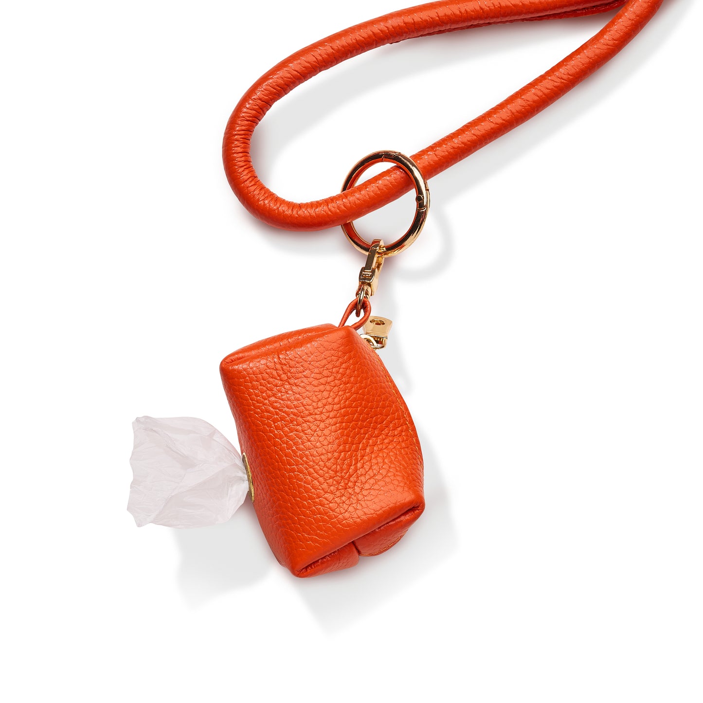 Leather Poop Bag Carrier - Orange