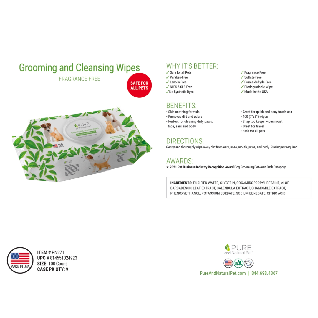 Pure and Natural Pet - Grooming and Cleansing Wipes (Fragrance Free) 100 Wipes