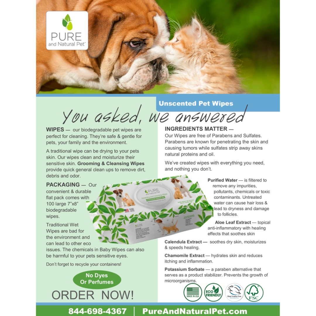 Pure and Natural Pet - Grooming and Cleansing Wipes (Fragrance Free) 100 Wipes