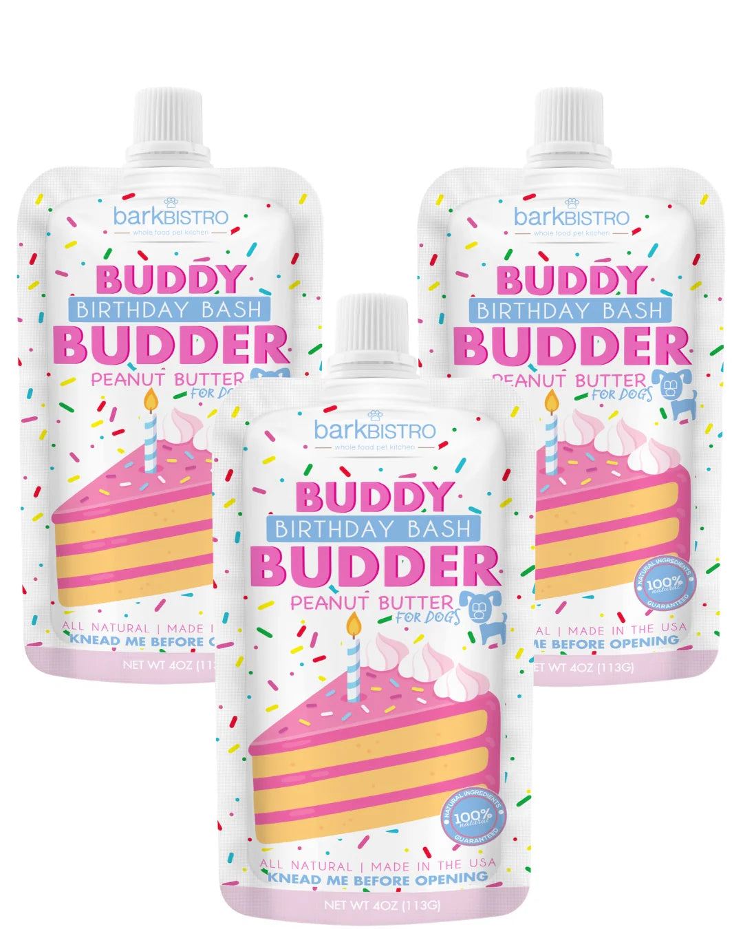 Buddy Budder - Dog Peanut Butter - Birthday Bash 4oz Squeeze Packs