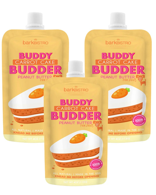 Buddy Budder - Carrot Cake - Dog Peanut Butter - 4oz Squeeze Packs