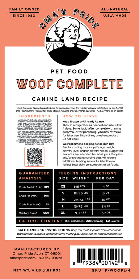 Oma's Pride Woof Complete Canine Lamb Recipe